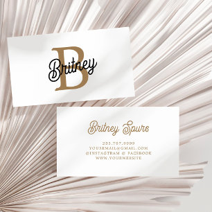 Modern Elegant Monogram Name Black Gold Script Business Card