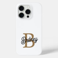 Modern Elegant Monogram Name Black Gold Script