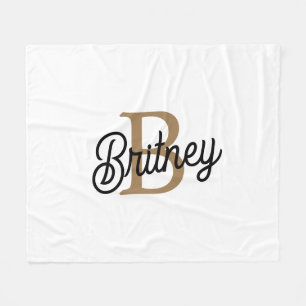 Modern Elegant Monogram Name Black Gold Script Fleece Blanket
