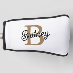 Modern Elegant Monogram Name Black Gold Script Golf Head Cover