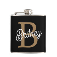 Modern Elegant Monogram Name Black Gold Script