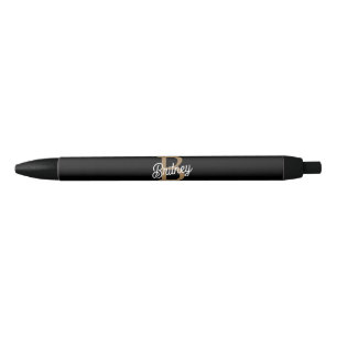 Modern Elegant Monogram Name Black Gold Script Ink Pen
