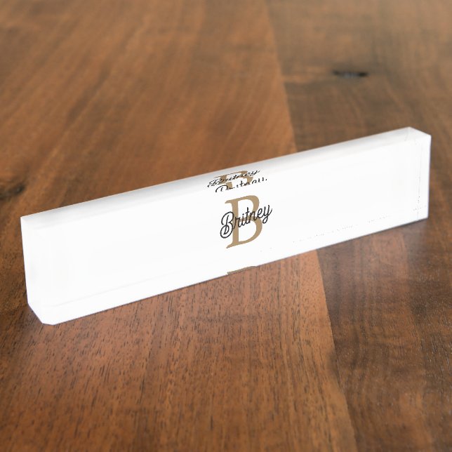 Modern Elegant Monogram Name  Black Gold Script  Nameplate (Side)