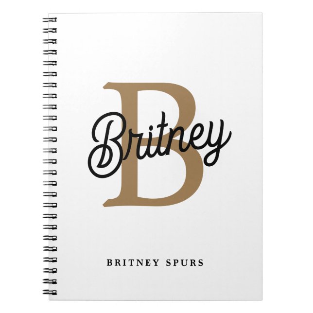 Modern Elegant Monogram Name  Black Gold Script  Notebook (Front)