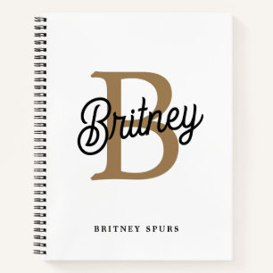 Modern Elegant Monogram Name Black Gold Script Notebook