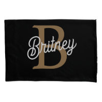 Modern Elegant Monogram Name Black Gold Script