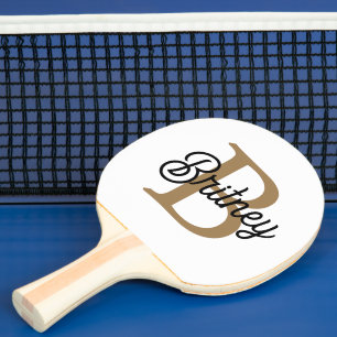 Modern Elegant Monogram Name Black Gold Script Ping Pong Paddle