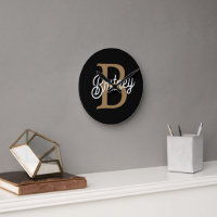 Modern Elegant Monogram Name  Black Gold Script 