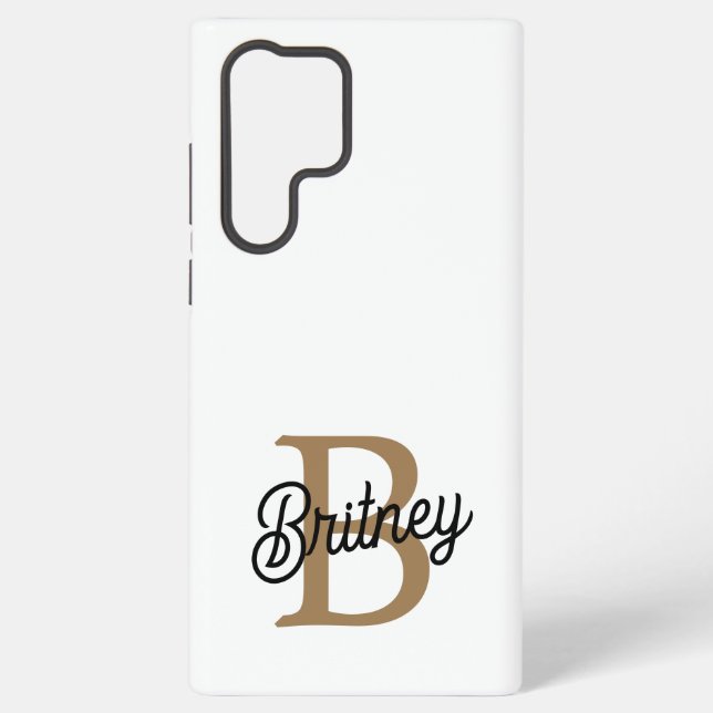 Modern Elegant Monogram Name  Black Gold Script  Samsung Galaxy S22 Ultra Case (Back)