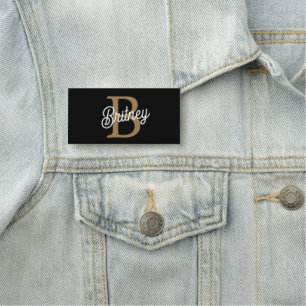 Modern Elegant Monogram Name  Black Gold Script  Tag