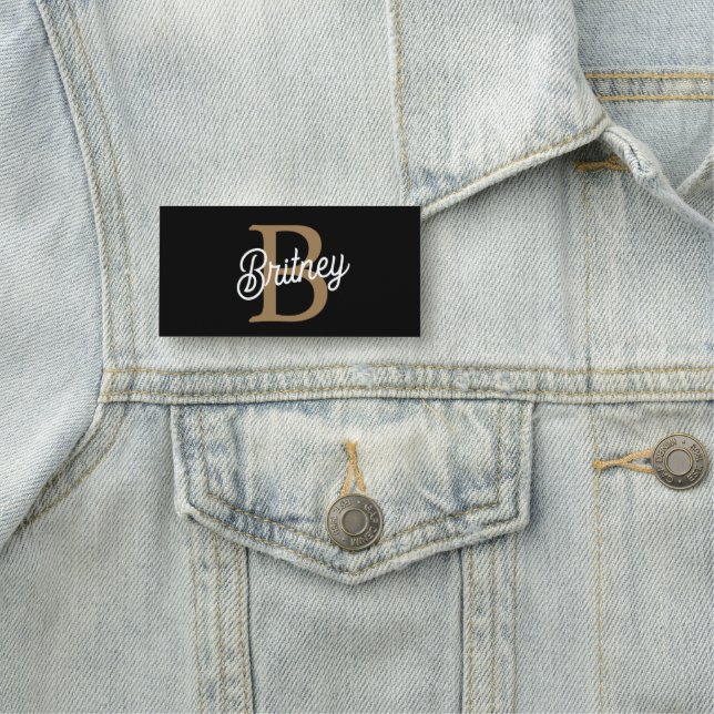 Modern Elegant Monogram Name  Black Gold Script  Tag (In Situ)
