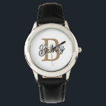 Modern Elegant Monogram Name  Black Gold Script  Watch<br><div class="desc">The Modern Elegant Monogram Name Black Gold Script Watch is a sophisticated timepiece that combines functionality with luxury. It features a sleek black watch face adorned with a stylish gold script monogram name, creating a refined and personalised look. This watch is designed to add a touch of elegance to any...</div>