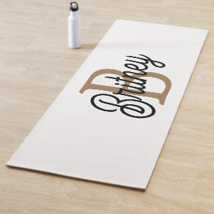 Modern Elegant Monogram Name  Black Gold Script  Yoga Mat