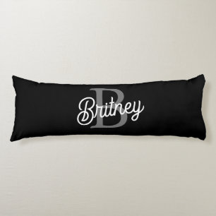 Modern Elegant Monogram Name  Black Grey Script  Body Cushion