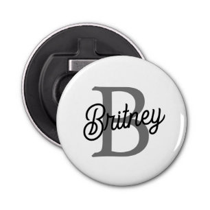 Modern Elegant Monogram Name  Black Grey Script  Bottle Opener