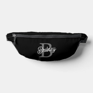 Modern Elegant Monogram Name  Black Grey Script  Bum Bags