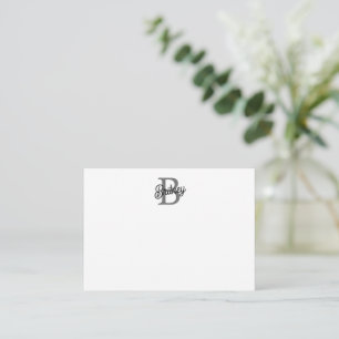 Modern Elegant Monogram Name Black Grey Script Card