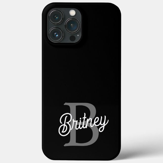 Modern Elegant Monogram Name  Black Grey Script  Case-Mate iPhone Case (Back)