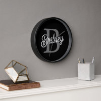 Modern Elegant Monogram Name  Black Grey Script 