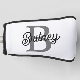 Modern Elegant Monogram Name Black Grey Script Golf Head Cover