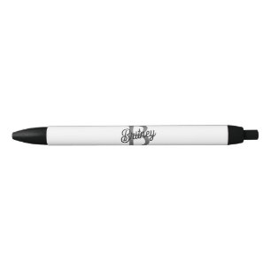 Modern Elegant Monogram Name Black Grey Script Ink Pen