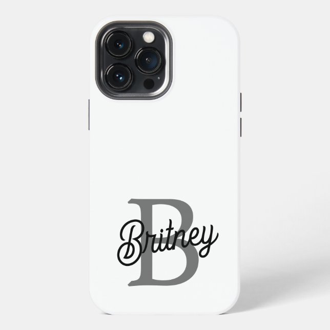 Modern Elegant Monogram Name  Black Grey Script  iPhone Case (Back)