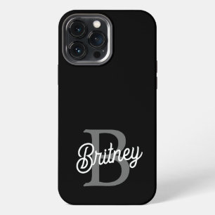 Modern Elegant Monogram Name Black Grey Script iPhone 13 Pro Max Case
