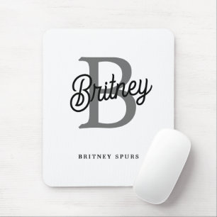 Modern Elegant Monogram Name  Black Grey Script  Mouse Mat
