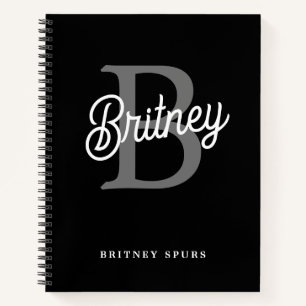 Modern Elegant Monogram Name  Black Grey Script  Notebook