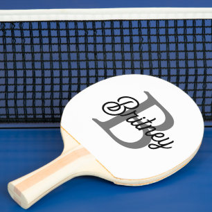 Modern Elegant Monogram Name Black Grey Script Ping Pong Paddle