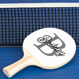 Modern Elegant Monogram Name Black Grey Script Ping Pong Paddle