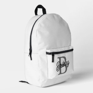 Modern Elegant Monogram Name  Black Grey Script  Printed Backpack