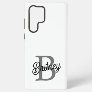 Modern Elegant Monogram Name  Black Grey Script  Samsung Galaxy Case
