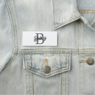 Modern Elegant Monogram Name Black Grey Script Tag