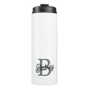 Modern Elegant Monogram Name Black Grey Script Thermal Tumbler