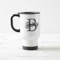 Modern Elegant Monogram Name Black Grey Script