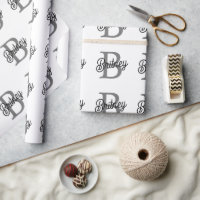 Modern Elegant Monogram Name  Black Grey Script 