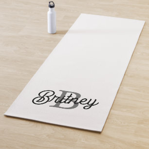 Modern Elegant Monogram Name  Black Grey Script  Yoga Mat