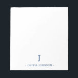 Modern Elegant Monogram Navy White Notepad<br><div class="desc">Easily add your custom monogram initial and name to this elegant navy blue and white notepad.</div>