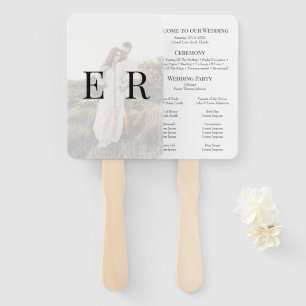Modern Elegant Monogram Photo Wedding Program Hand Fan