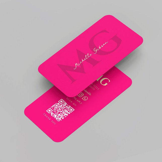 Modern Elegant Monogram Pink Business Card (Modern Elegant Monogram Gold Pink Business Card
)