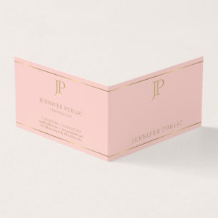 Modern Elegant Monogram Pink Gold Simple Template Business Card
