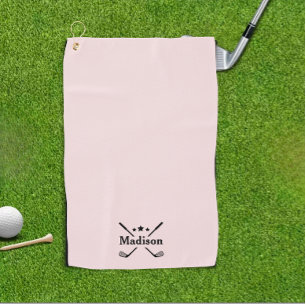 Modern Elegant Monogram Pink Name Golf Towel