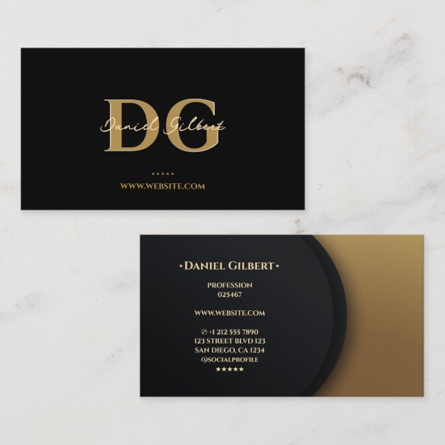 Modern Elegant Monogram Professional Gold Business Card (Front/Back)