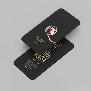 Modern Elegant Monogram Q Floral Black Gold Business Card