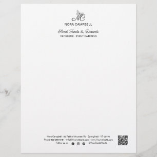 Modern Elegant Monogram QR Code Instagram Black Custom Letterhead
