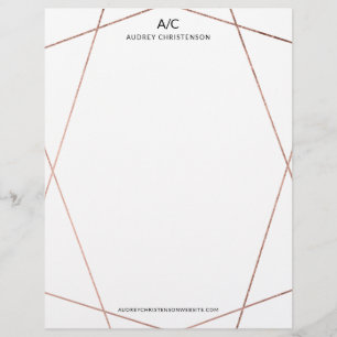 Modern elegant monogram rose gold geometric frame custom letterhead