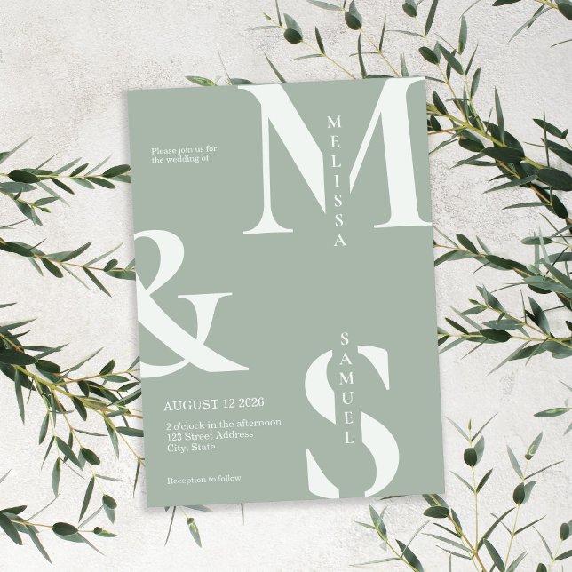 Modern Elegant Monogram Sage Green Wedding Invitation (Modern Elegant Monogram Sage Green Wedding Invitation)