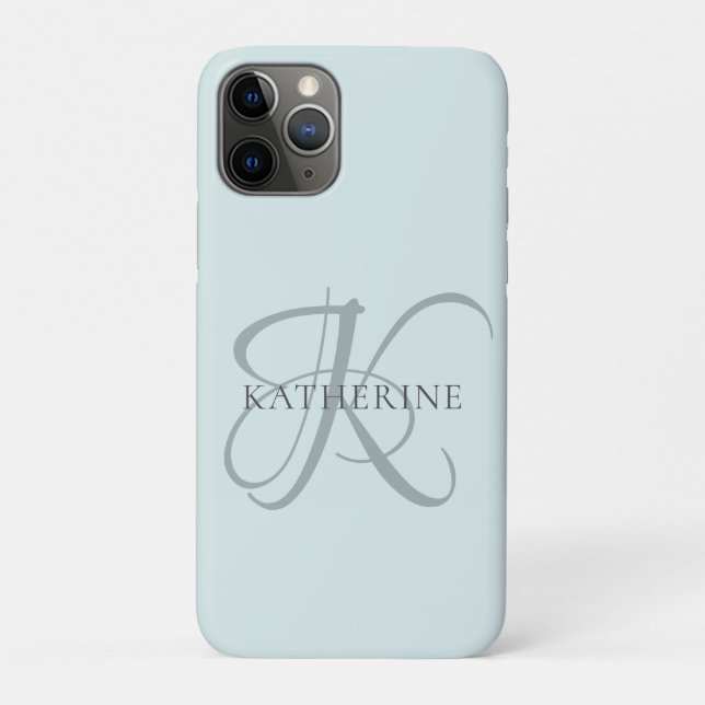 Modern Elegant Monogram Script Aqua Blue Case-Mate iPhone Case (Back)