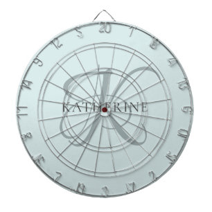 Modern Elegant Monogram Script Aqua Blue Dartboard